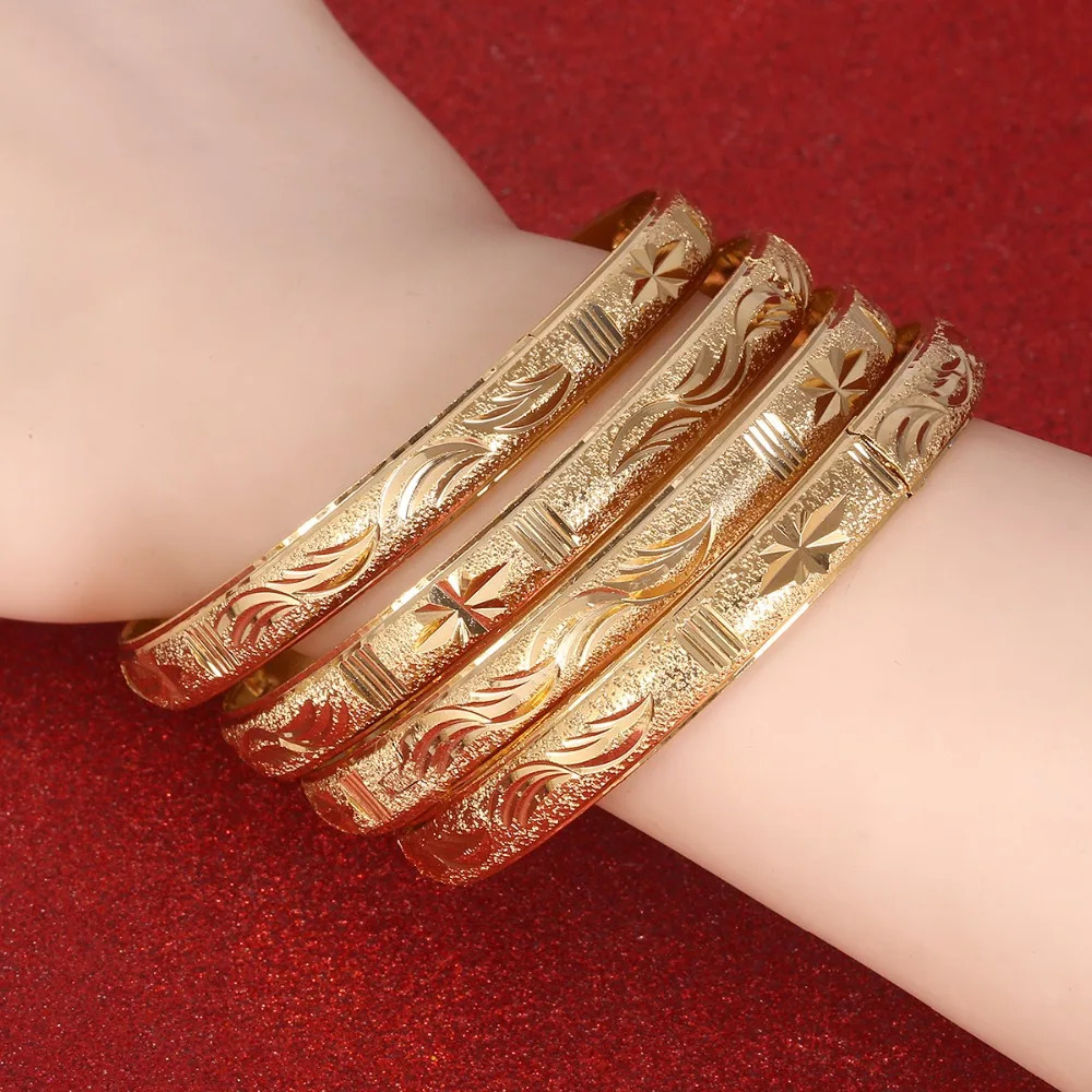 4pcs Ethiopian Jewelry Gold Color Bangles Dubai Gold Bangles for African Bangles Bracelets for Women Gifts 250805