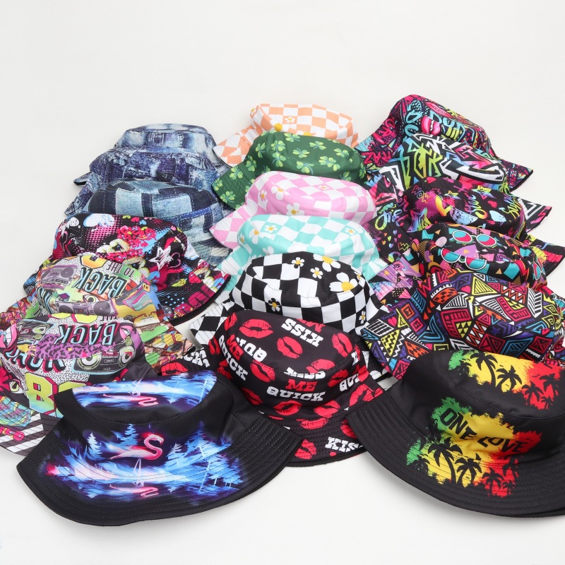 Stage Wear Summer Retro Printing Fisherman Hat Europ American Cartoon Double-sided Basin Hat Outdoor Versatile Sunscreen Bucket Hat
