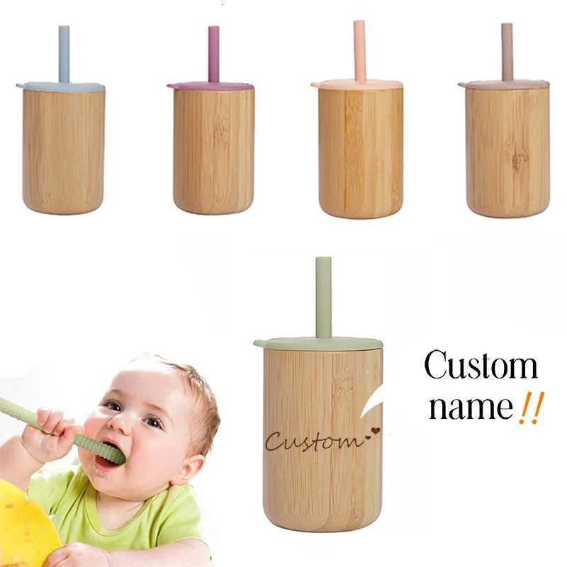 Custom Name Baby Bamboo Wooden Sippy Cup BPA-Free Silicone Sippy Feeding Water Bottle Baby Drinking Learning Cups Kids Supplies X250806