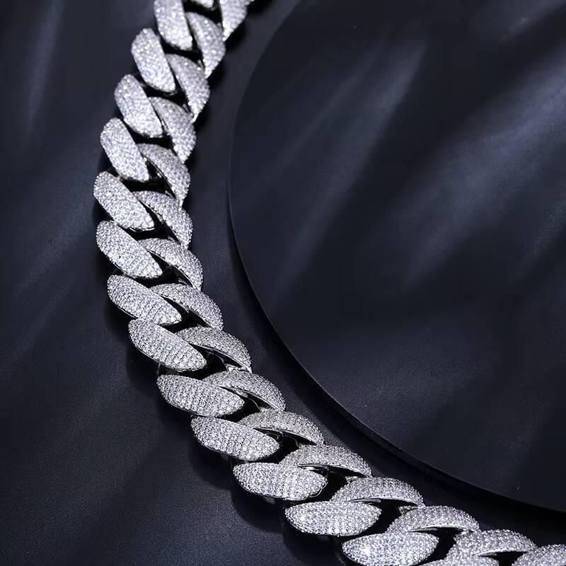 GRA Certificate 23mm D Color VVS Moissanite Diamond Iced Out Cuban Link Chain Gold Plated 925 Sterling Silver Cuban Necklace