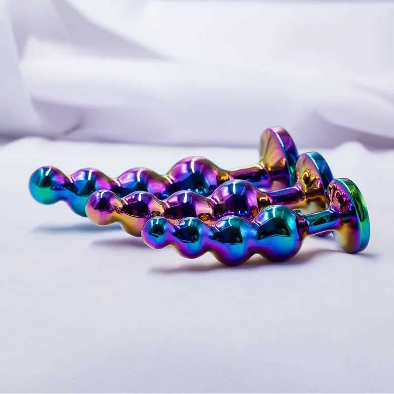 New Colorful Anal Plug Metal Anal Beads Butt Plug Metal Dildo G-spot Stimulating Prostate Massager Sex Toys for Men and Women XJ250806