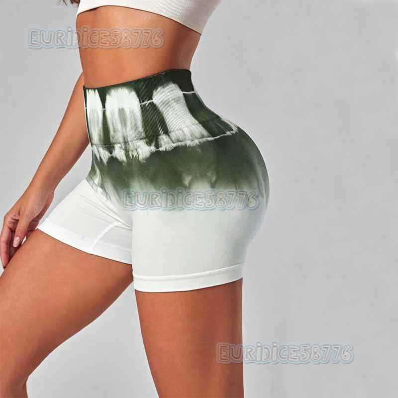 Seamless Tie Dyed Yoga Pants Buttocks Shorts Womens High Waisted Tight Running Three Piece Pants Elastic Sports Fitness Pants for External Wear H25080