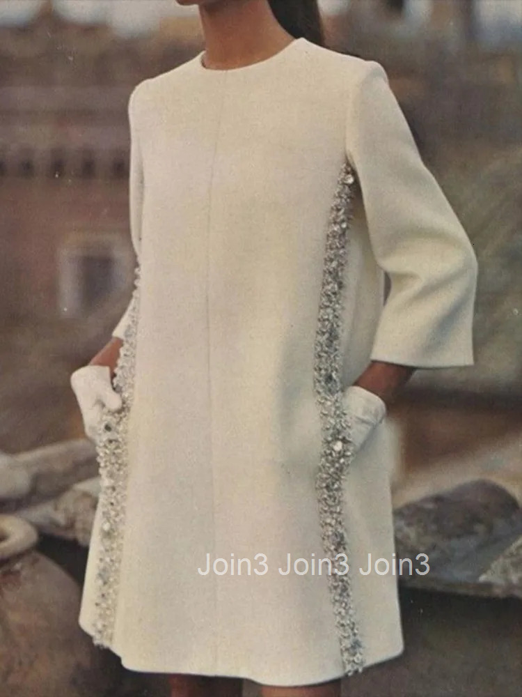 Summer Dresses Woman Sequined Mini Dress plus Fashion Loose Zipper Pocket Round-neck White Adult Costume Female