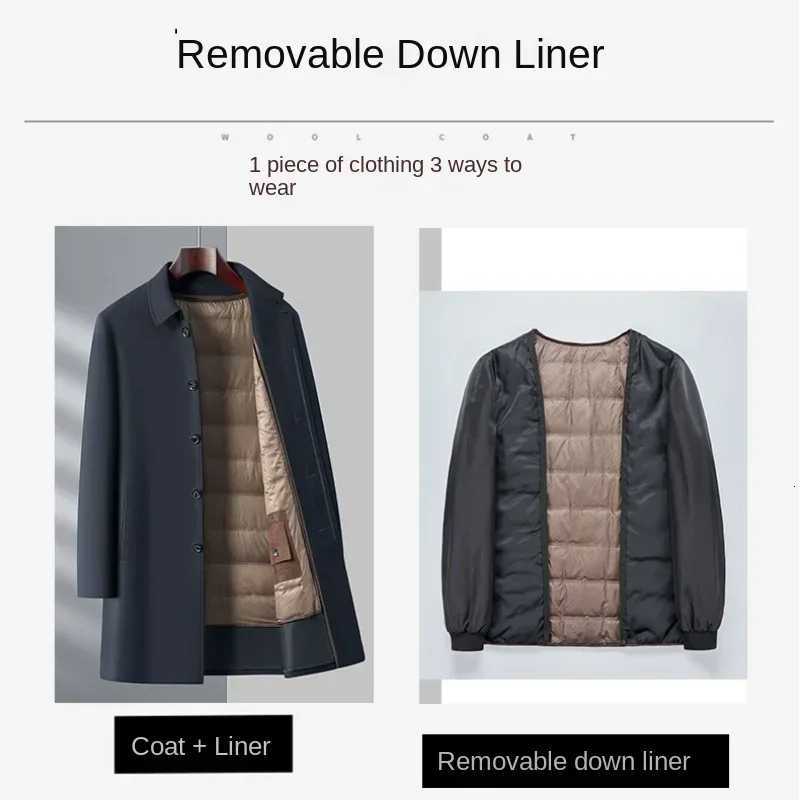 Winter Luxury Down Jacket Mens Long Business Casual Detachable Lining White Duck Down Warm Coat Male Brand Lapel Trench Coat W250806