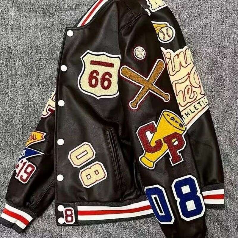 Men's Clothing New Heavy Industry Embroidered Men's Casual Baseball PU Leather Short Jacket Loose Top Ins Trend