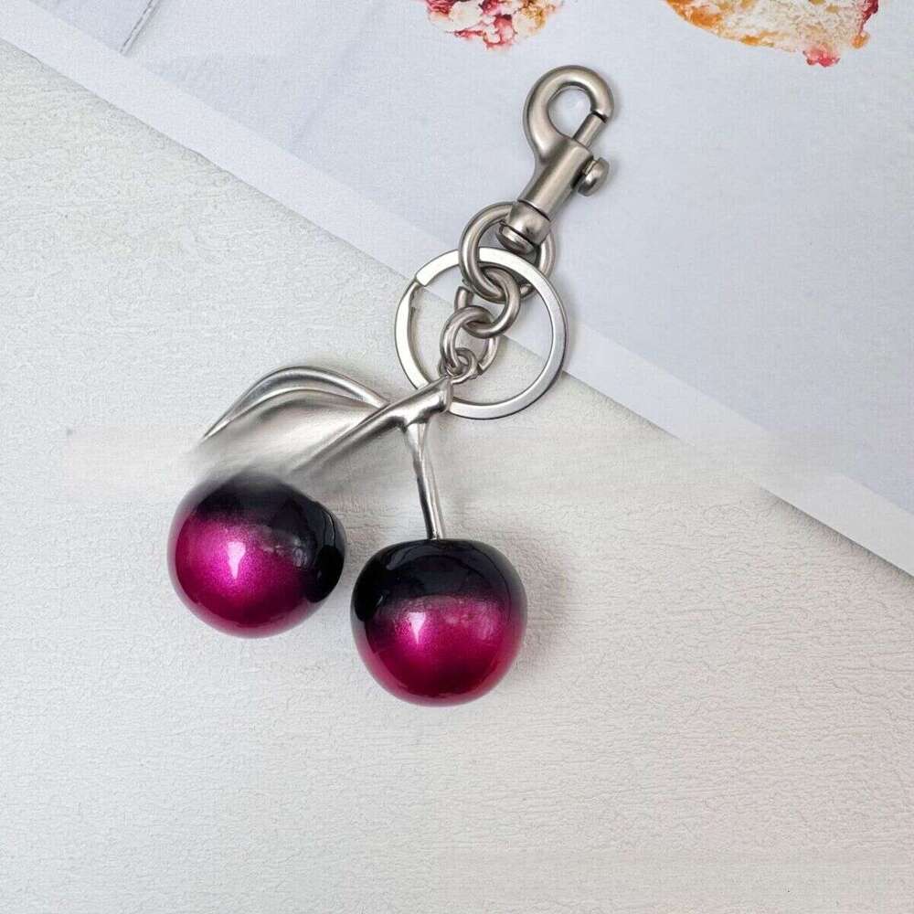 DHessentials Stylish Cherry Keychain - Fashion Resin Car Key Holder with Metal Hook, Cute Fruit Bag Charm Accessory for Women (6x12.5cm)