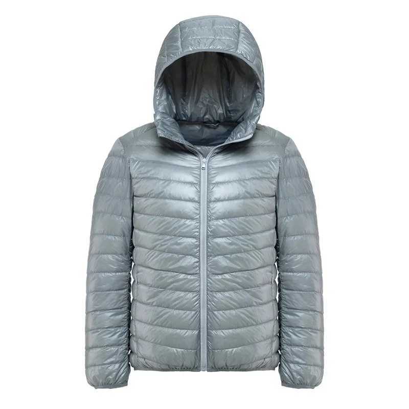 Plus Size Schinteon Men White Duck Down Jacket Ultra Light Thin Casual Coat Outerwear with Hood New Arrival Winter Autumn W250806