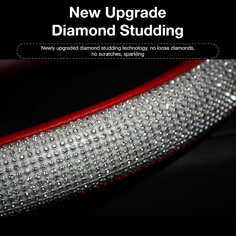 Cross-border white netted leather handle cover with sweat-proof and anti-slip anti-glare full-diamond steering wheel