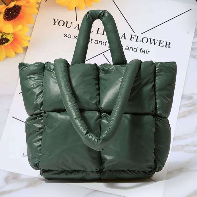 Lihao Women Handbag Cotton Padded Large Capacity Solid Color Funny Smooth Zipper Tote Shoulder Bag for Daily Life-Dark