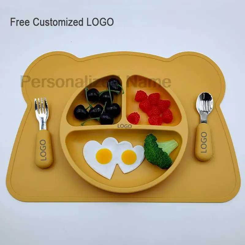 4PCS Baby Silicone Sucker Bowl Plate Cup Mat Spoon Fork Sets Children Non-slip Tableware Baby Feeding Dishes BPA-Free Custom X250806