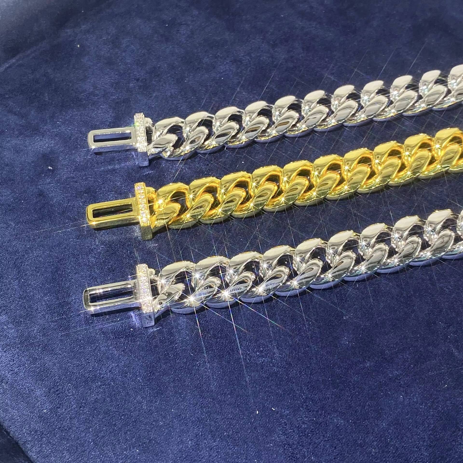 Wholesale Luxury Iced Out Cuban Link Chain 8-10 mm Moissanite 925 Silver Necklace for Men Hip Hop Gift 16K GOLD Platinum Plated
