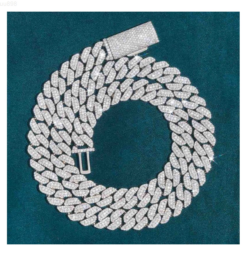 3 Rows 12mm-18mm VVS Moissanite Miami Iced Cuban Link Chain Passes Diamond Tester GRA Hip Hop 925 Silver Necklace
