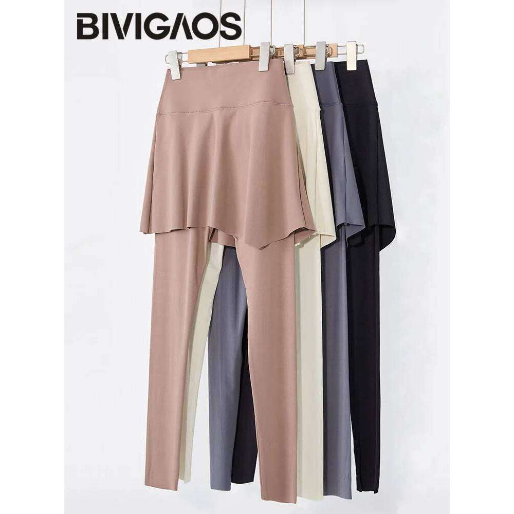 BIVIGAOS New Summer Ultrathin Fake Two Piece Women Slim Tight Sunscreen Facial Mask Pants Skirt Sports Fiess Leggings