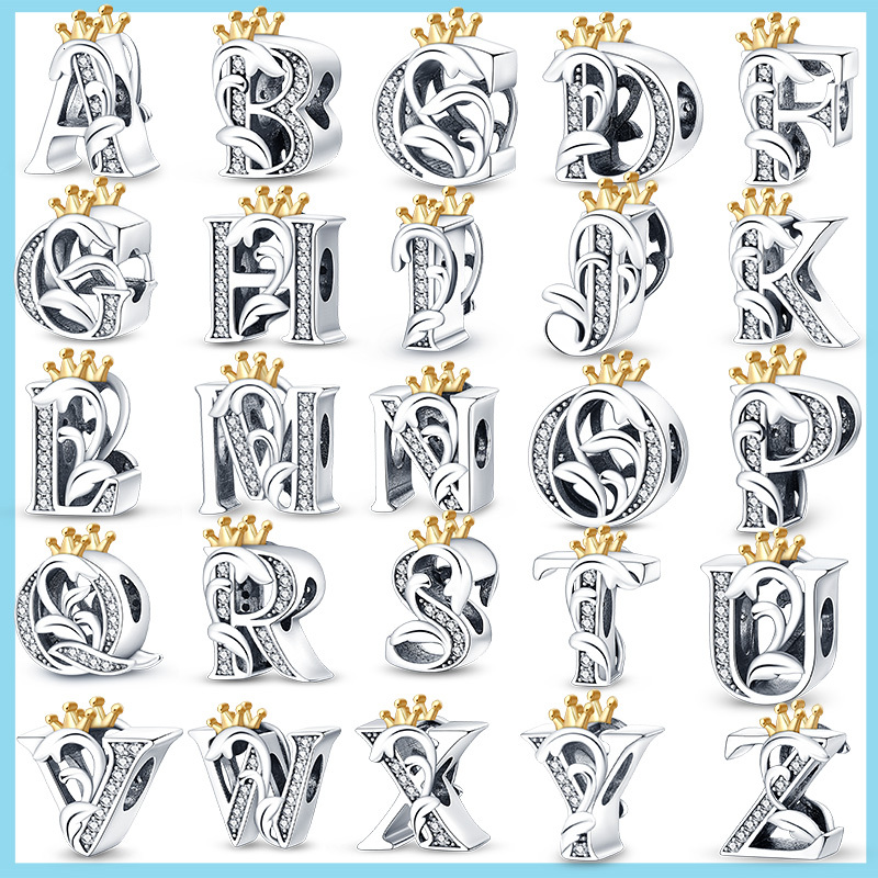 Fit Original Bangle Bracelet DIY A-Z Alphabet Charms Bead 925 Sterling Silver CZ Zircon LOVE Letter Dangle Pendant Jewelry Gift