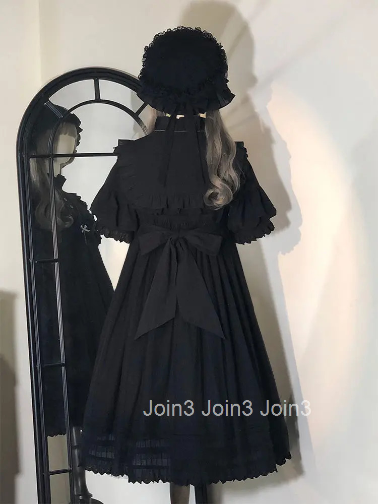 Classical Gothic Lolita Dress Black Loose Puff Sleeve Dresses Women Summer Darkly Retro Sweet Clothing Fashion New Elegant Dress