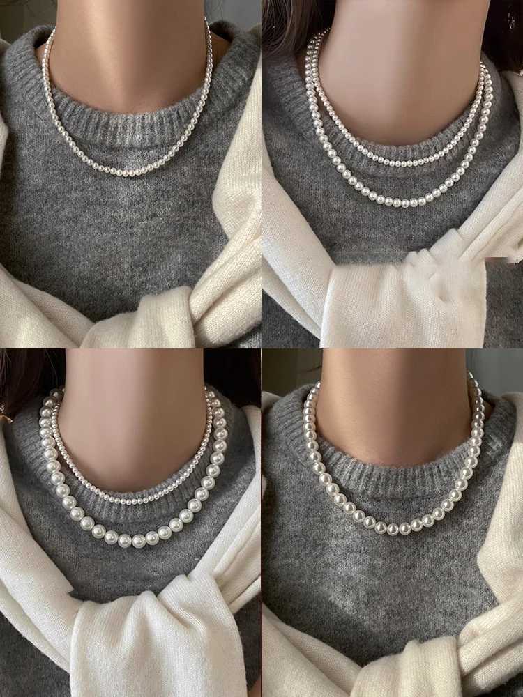 Girls Imitation White Pearl Magnetic Round Buckle Beaded Chain Necklace 2025 New Collarbone Chain Elegant Jewelry for Women Y250805