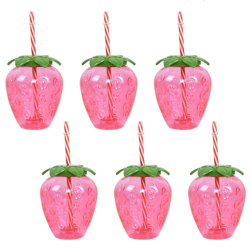 Hawaiian Summer Party Pineapple Strawberry Cup with Straw Tropical Wedding Flamingo Luau Birthday Party Decoration Drinking Cup 250805