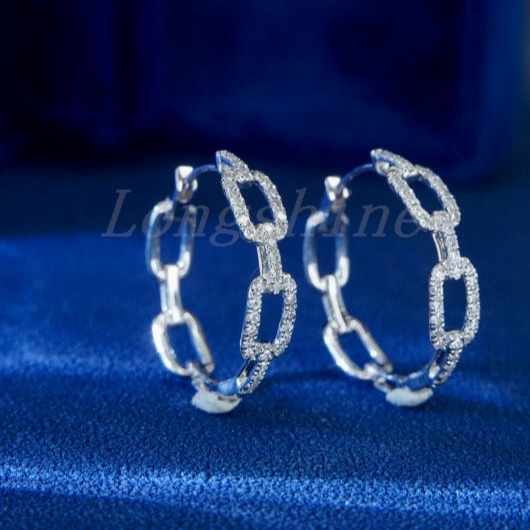 Chain Shape 18k Gold Shining Diamond Newest Fashion Design White Color Cuban Earring Hoop
