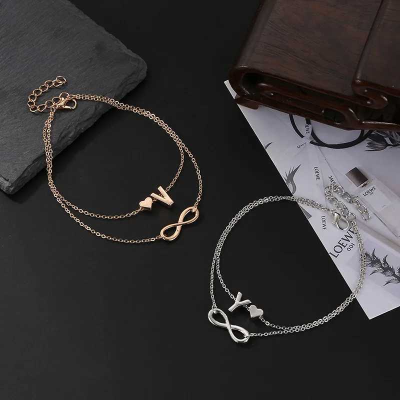 Boho Initial Anklet Heart Infinity Silver Color Ankle on Leg Chain 26 Letter Anklets For Women Ankle Beach Foot Jewelry Y250805