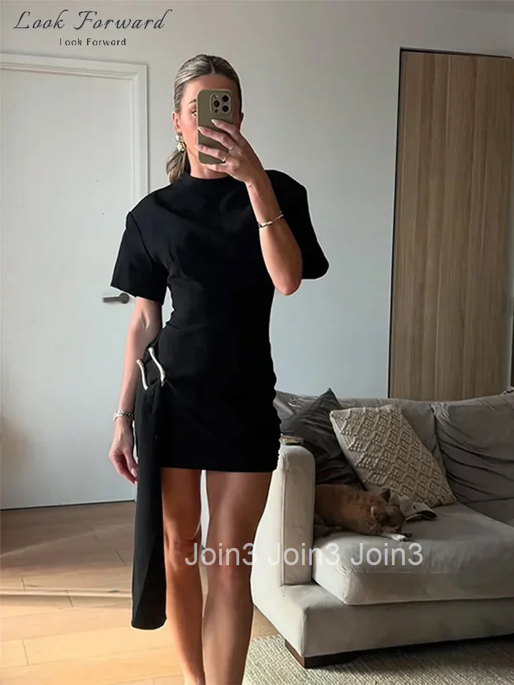 Elegant Mini Dress Woman Ribbons Slim O-neck Short Sleeve Above Knee Dresses Female Spring Summer Party Robe Lady High Street