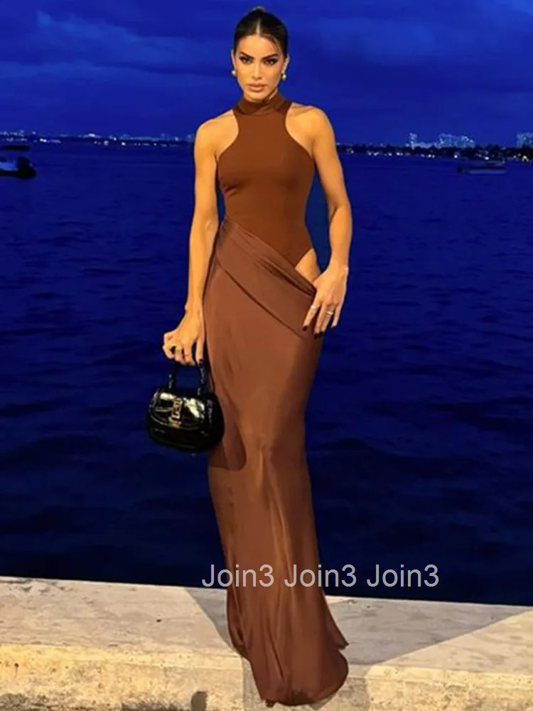 Satin Sexy Hollow Out Women Maxi Dress Black Sleeveless High Waist Dress Female Autumn Skinny Elegant Party Clubwear