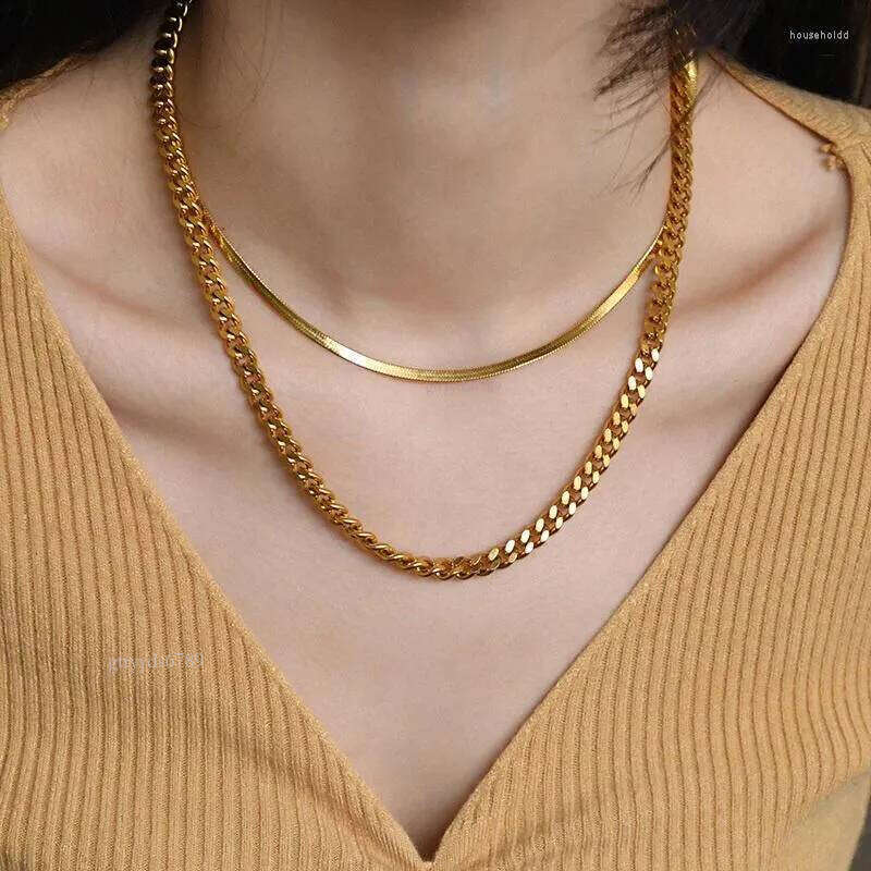 Chains Punk Stainless Steel Necklace Curb Cuban Necklaces For Men Women Black/Gold/Sier Color 3/5/7mm Link Chain Chokers Solid Metal
