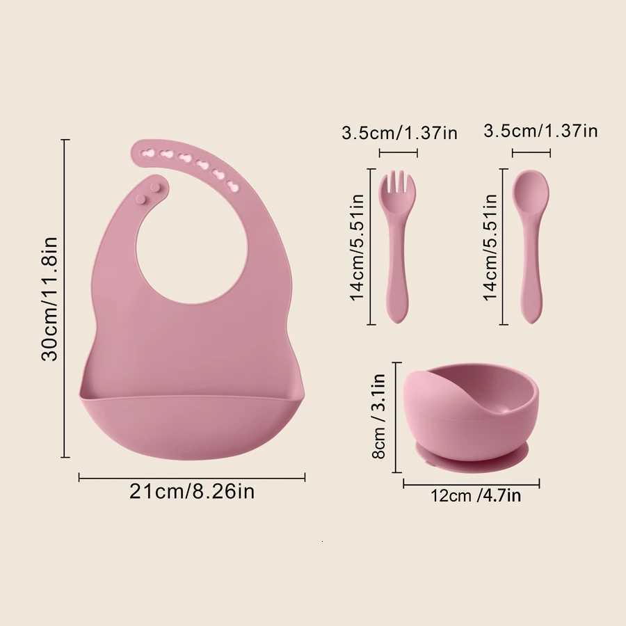 4PCS Color Kids Silicone Baby Feeding Set With Spoon Bib Suction Bowl BPA Free Toddler Training Spoon Fork Tableware Baby Supplies X250806