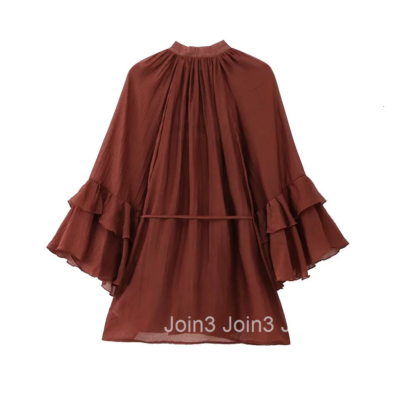 TRAF Woman Dress Ruffle Long Sleeve Mini Dress Summer Tie Fairy Short Dresses For Women Pleated Elegant Party Dresses 088