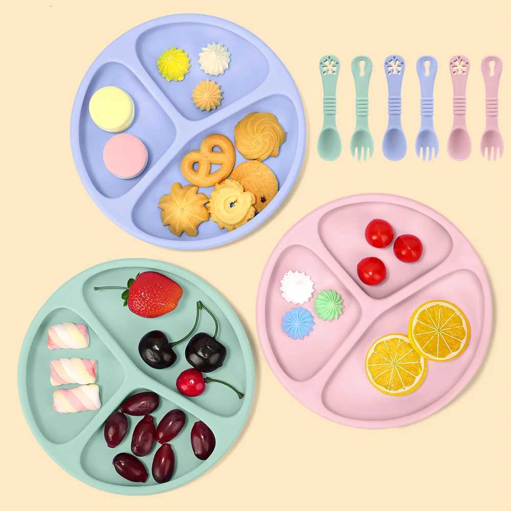 3Pcs Silicone Baby Sucker Silicone Dining Plate Rice Spoon Set Tableware Childrens Divided Dinner Plate X250806