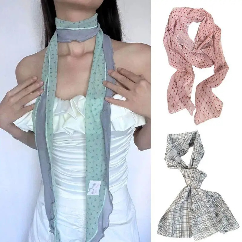 140cm Y2k Women Long Scarf Silk Bag Ribbon Headbands Choker Floral Lace Scarf Ins Long Ribbon Scarf Shawl Thin Headscarf 250806