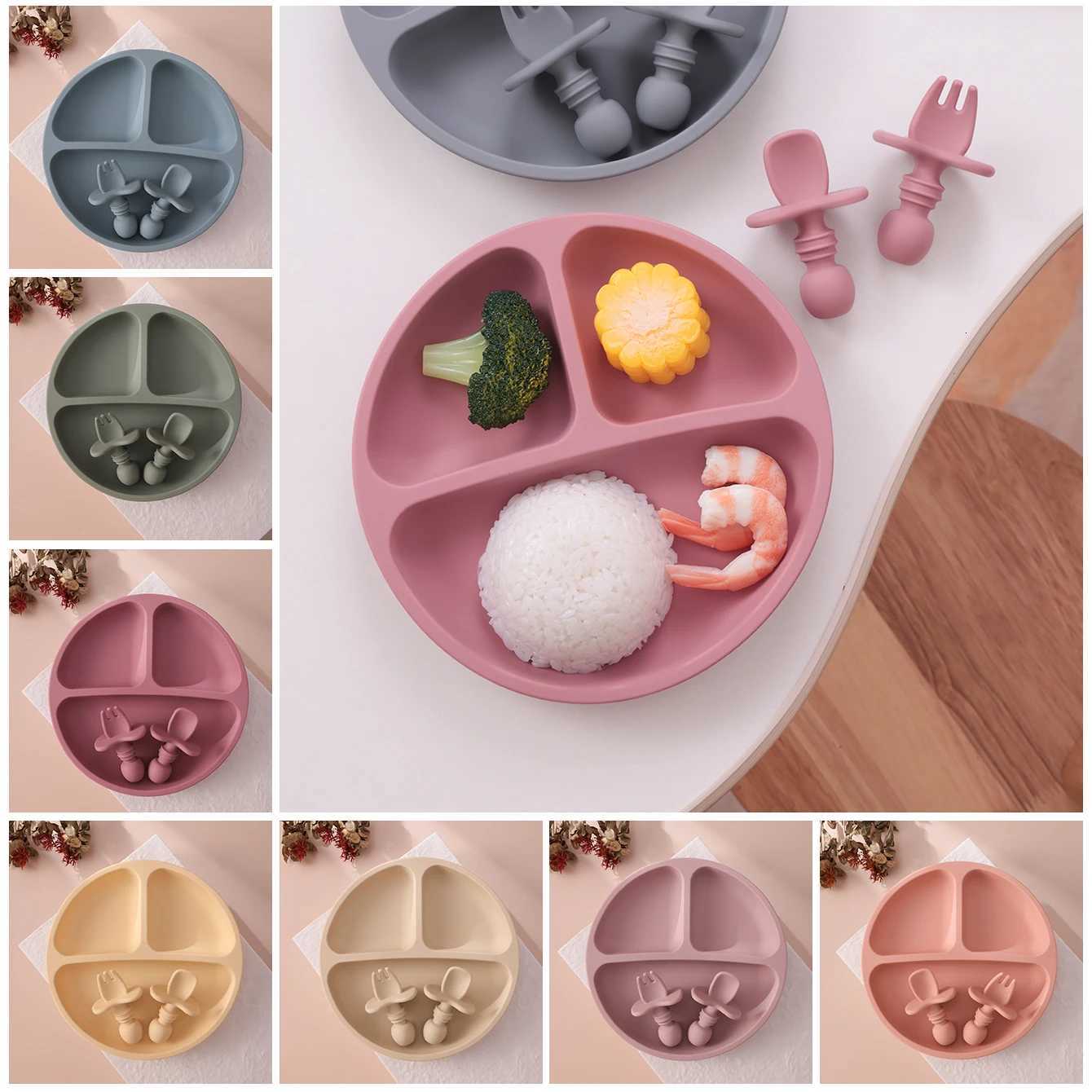 3PCS BPA Free Silicone Baby Plate with Suction Smile Face Dish Set Toddler Training Spoon Fork Kids Feeding Tableware X250806