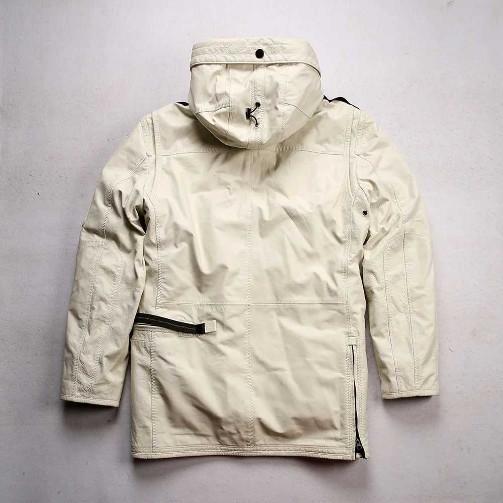 200g down filling capacity 90% down content long leather down jacket for men mountaineering ski clothing cowhide leather jacket W250806