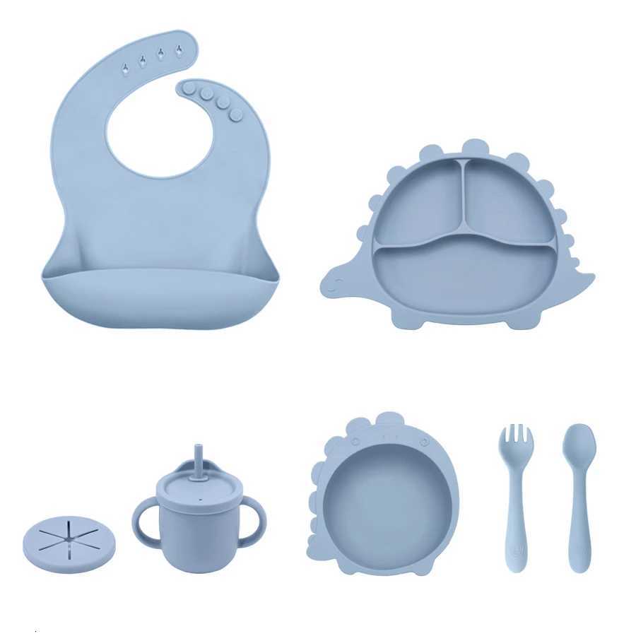 4/5/6 PCS BPA Free Baby Bibs Cartoon Elephant Bowls Plates Spoons Fork Sets Baby Cup Dinner Dishes Feeding Baby Stuff X250806