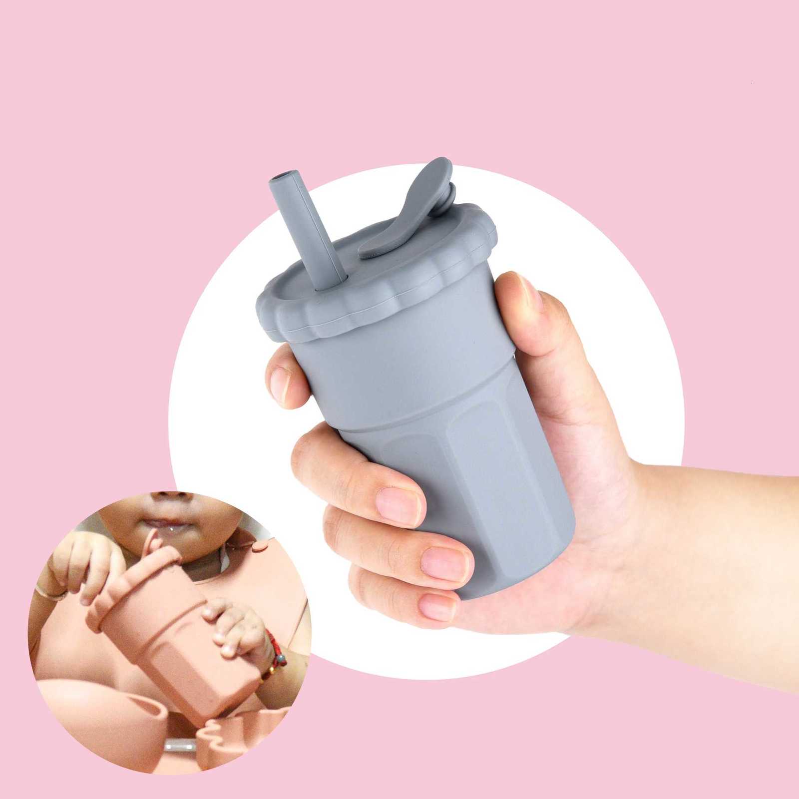 200ML Silicone Drinking Cup sippy Kids Learning Cup Silicone Baby Straw Cup With Lid X250806