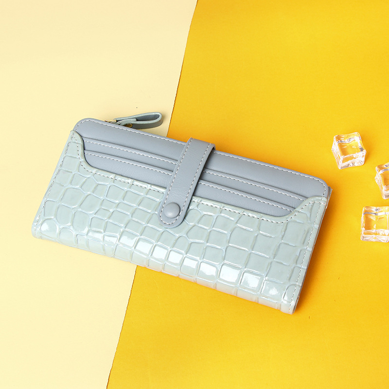 New Crocodile Pattern Zipper Multi-Card Slot Solid Color Simple Long Style High-End Large Capacity Wallet