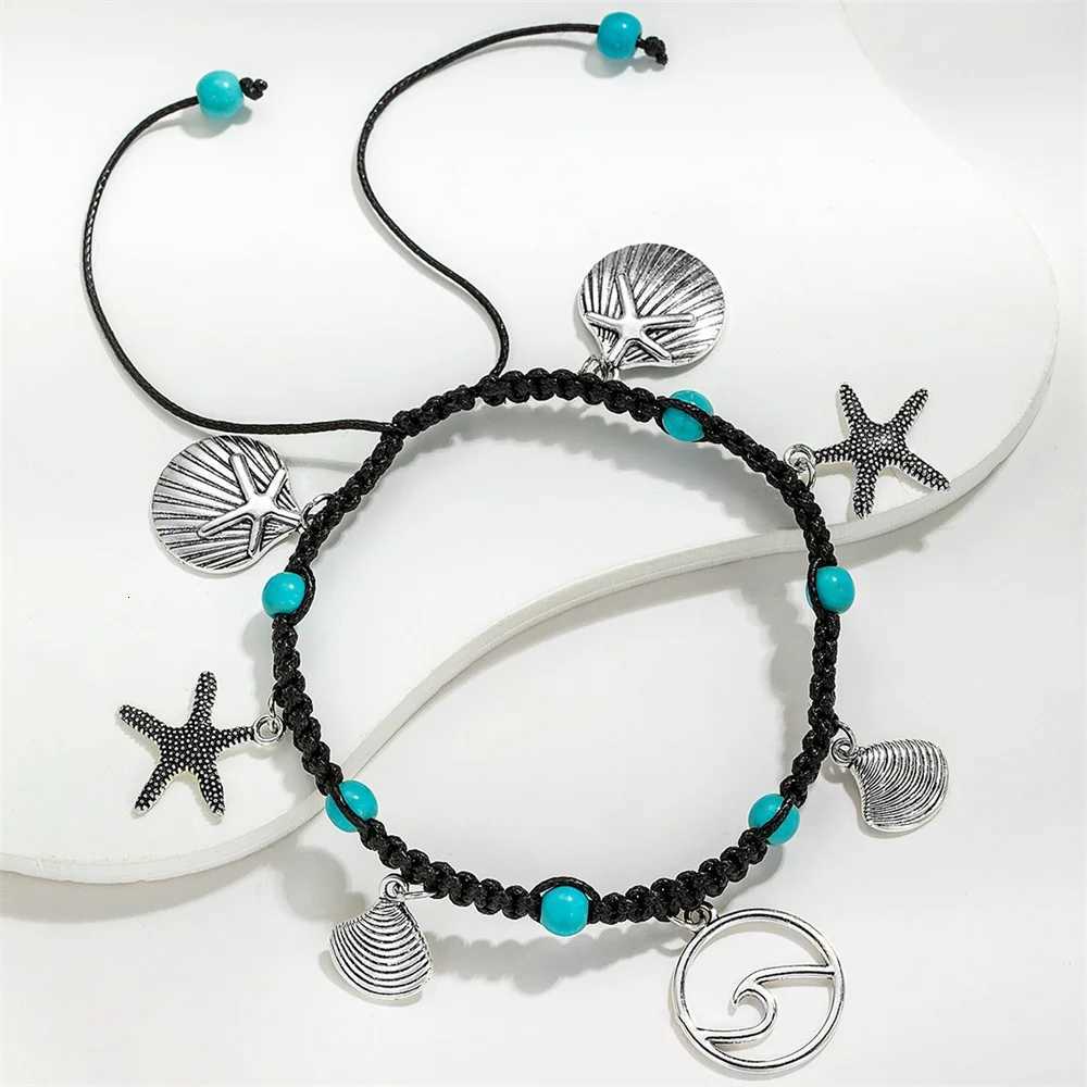 Trendy Starfish Seashell Anklet Set WomenS Beach Wave Adjustable Foot Chain Boho Braided Jewelry Vacation Summer Festival Gift Y250805