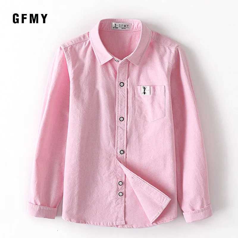 2025 New Spring 100% Oxford Textile Cotton Girls Pink Blouse Solid Color Boys Blue Shirt 4T-14T Kid Casual School Clothes X250806