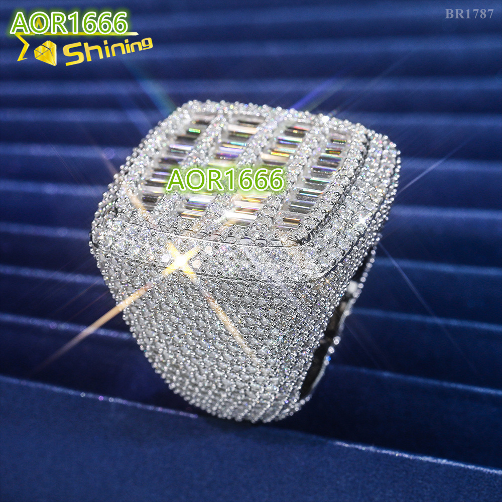 Luxury Style Ready to Ship Lab Diamond Jewelry Custom Ring Silver 925 Vvs Moissanite Iced Out Hip Hop Jewelry Mens Ring