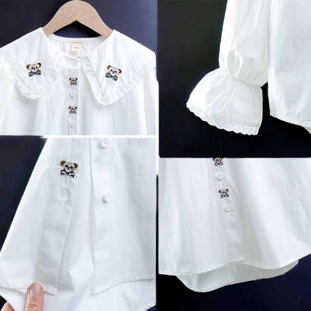 Back to School Kids White Shirts Outfits Blouses for Girls Costumes Long Sleeve Teenagers Children Cotton Tops 5 7 9 10 12 Years X250806