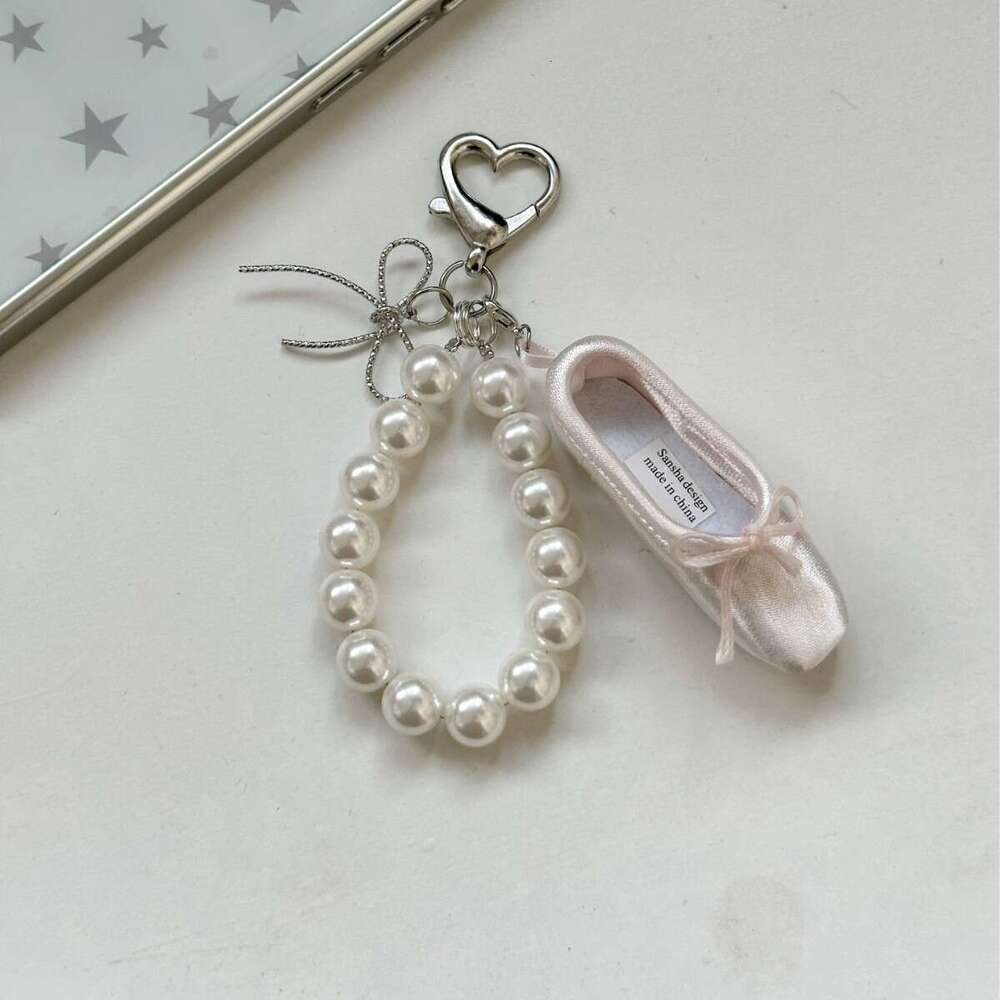 Bag Charms Mini Ballet Pearl Keychain - Elegant Pink Dance Shoe Bag Charm, Korean Style Phone Strap for Girls (18g)