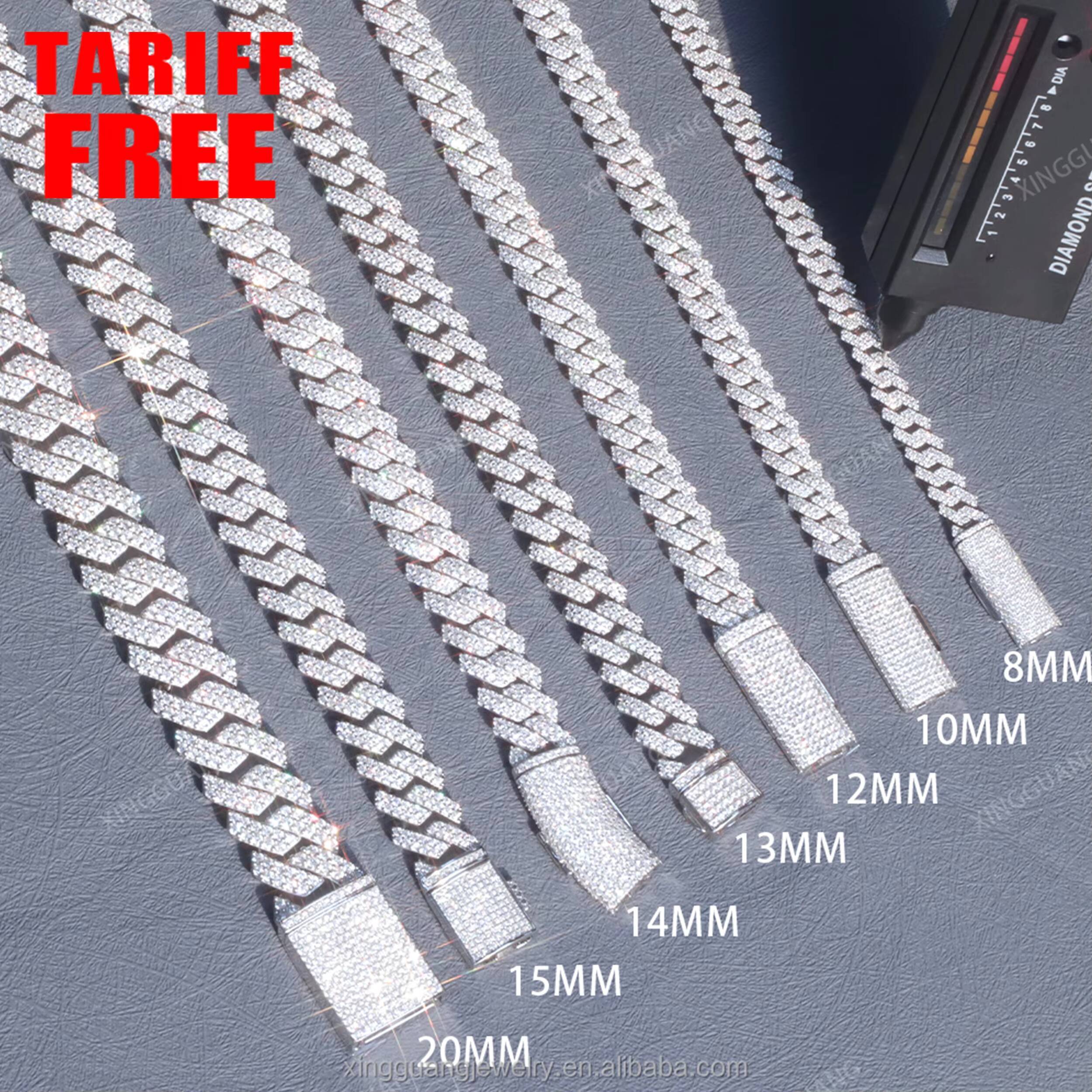 2025Hip Hop Jewelry 2rows 8mm 10mm 12mm 13mm 14mm 15mm VVS Moissanite Diamond Cuban Link Chain 925 Silver Moissanite Necklace