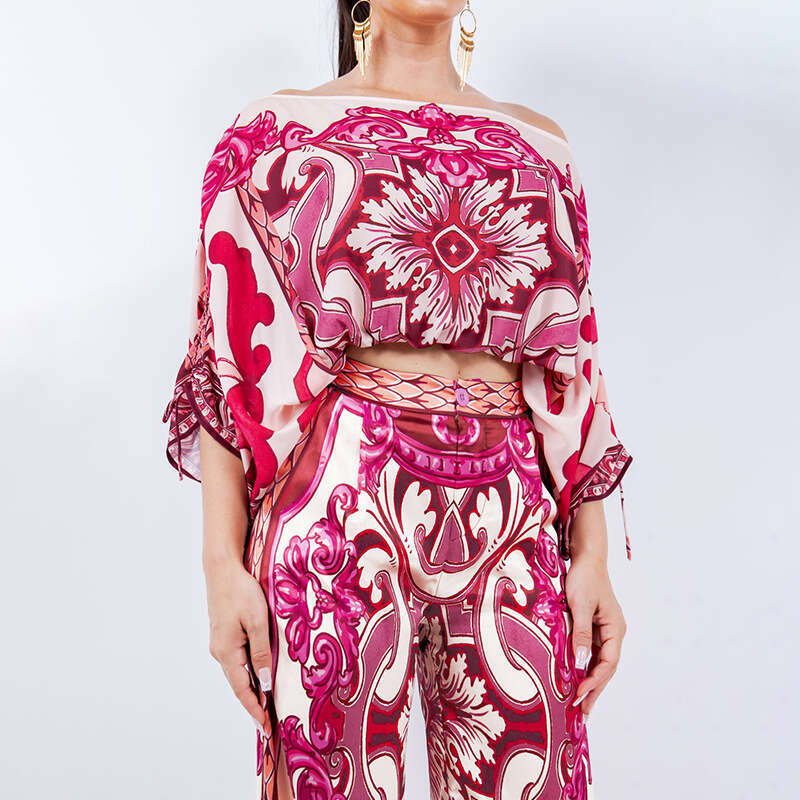 Printed Long Sleeve Off-Shoulder Fashion Spring Summer Outfit Women's Complete Set B5