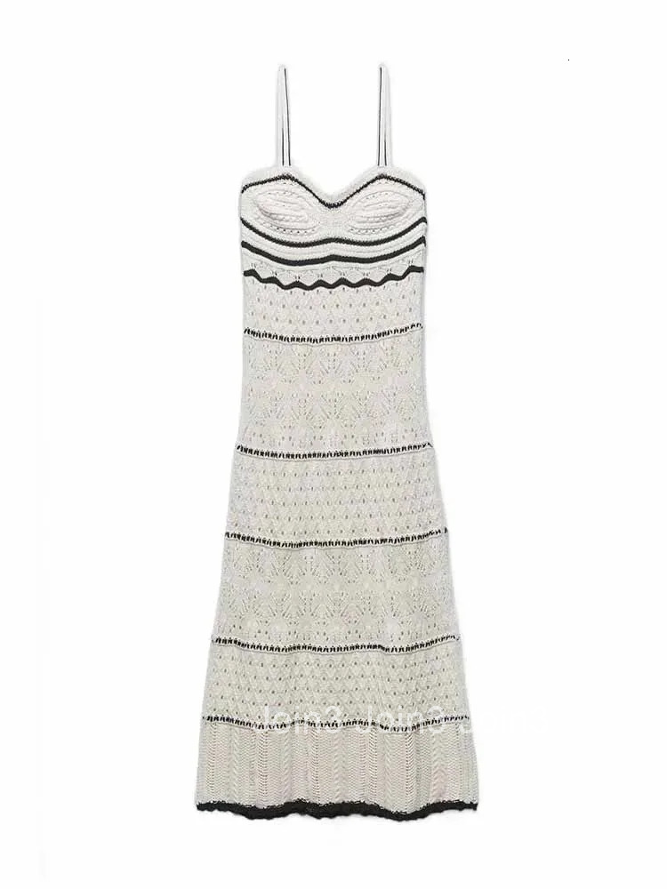 ZABA Womens Beach Style Crochet Hollow Slim Sling Sweater Long Dress Fashion Elegant Sleeveless Spaghetti Strap Sexy Dresses