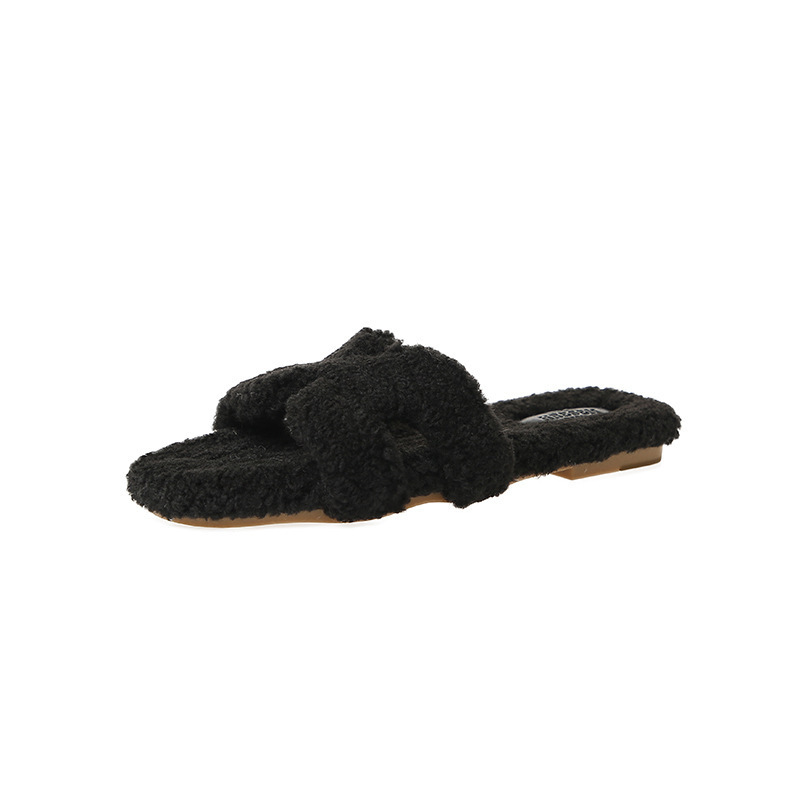 Free delivery designer Slippers Booties Half drag suede fur slippers for women one line drag for outdoor wear