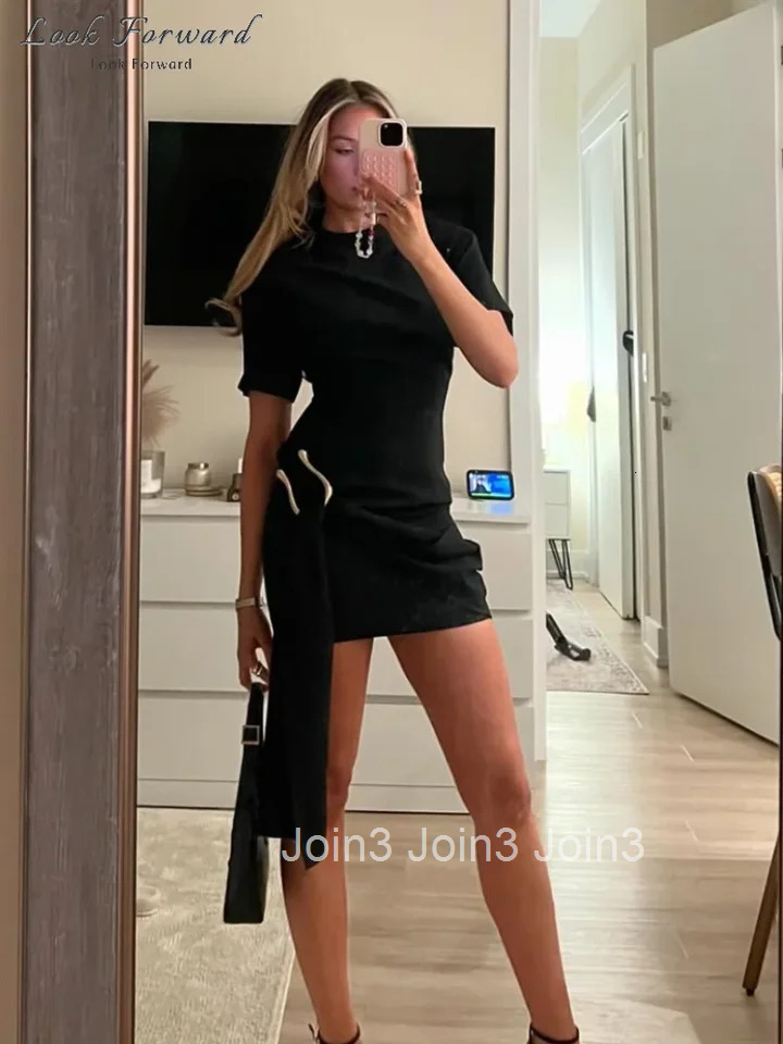 Elegant Mini Dress Woman Ribbons Slim O-neck Short Sleeve Above Knee Dresses Female Spring Summer Party Robe Lady High Street