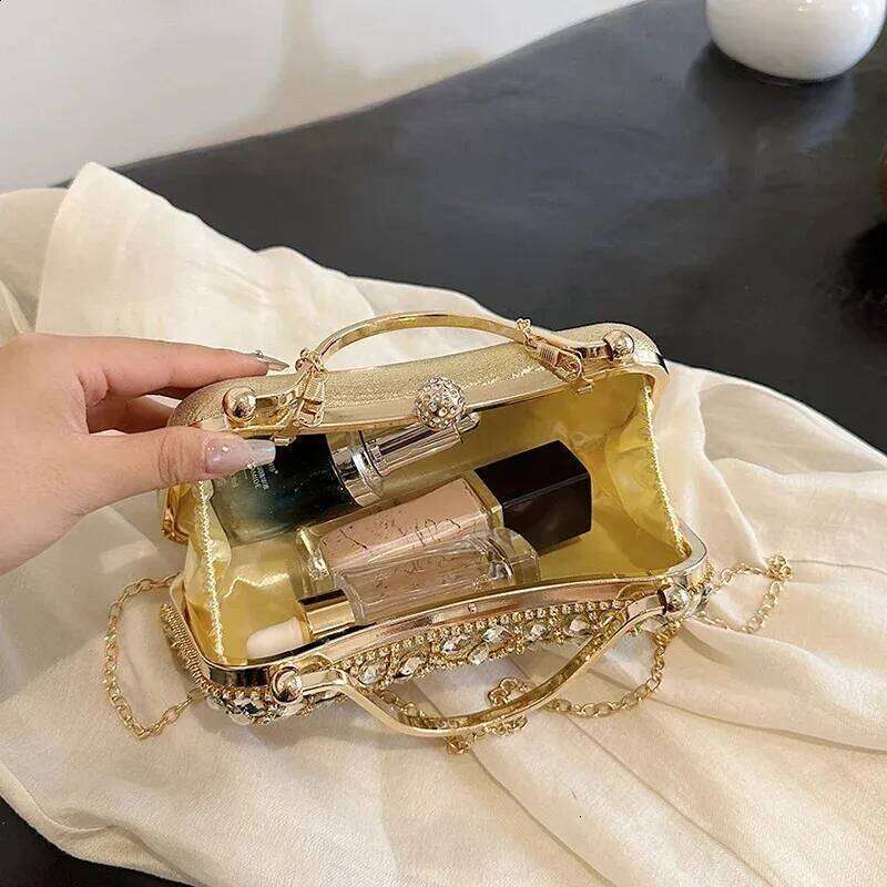 Gold Evening Clutch For Women Dia Party Purse Handbag Fashion Tassel Shoulder Crossbody Box Lipstick Bag 240823
