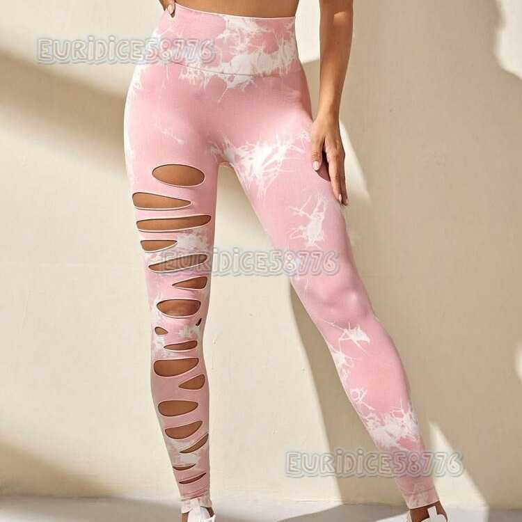 Hollow Tie-dye Yoga Pants High-waist Butt-lifting Fitness Pants Running Pants Yoga Wear Womens Long Pants H250806