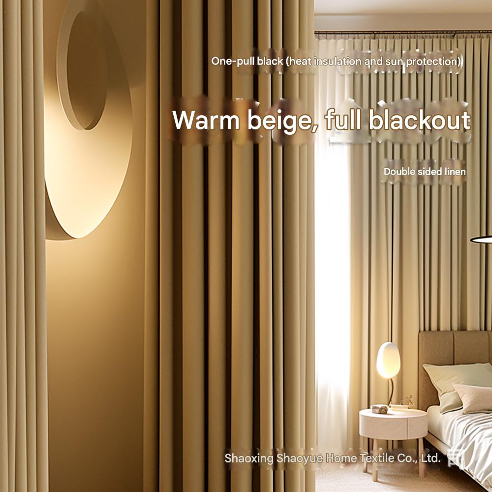 YL-36818 thick double-sided cotton and linen bedroom curtain fabric soundproof full blackout modern simple living room curtain finished product wholes