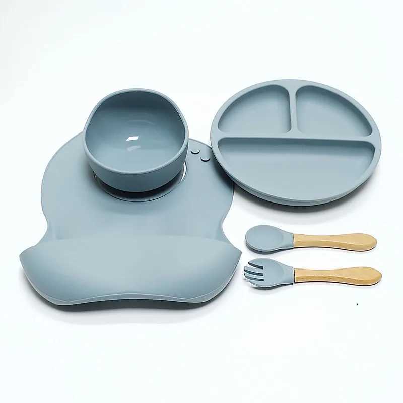 5pcs Childrens Silicone Dinner Plate Set Strong Suction Anti-Fall Childrens Eating Training Bowl Fork Spoon Feeding Tableware X250806