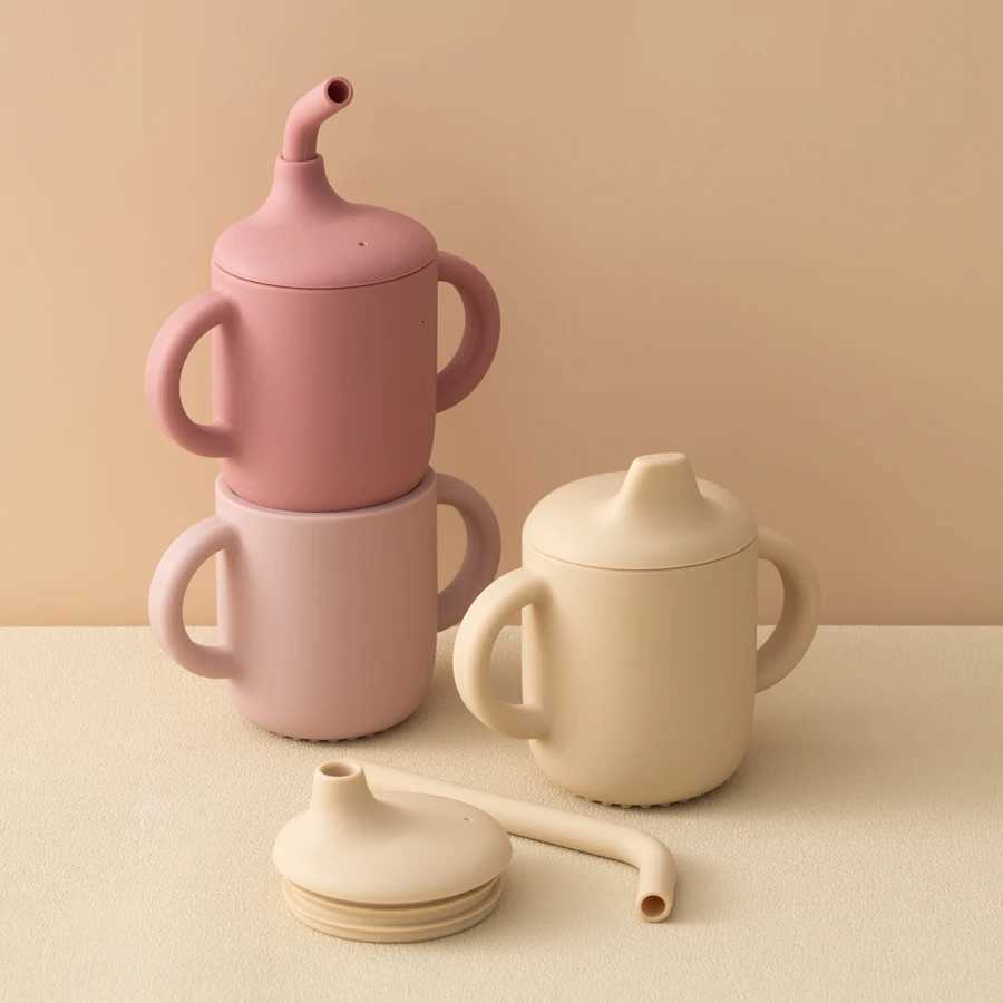 1PCS Two Lids Baby Silicone Straw Cup BPA Free Portable Storage Snack Container Feeding Cup Kids Learning Drinking Cup Baby Stuff X250806